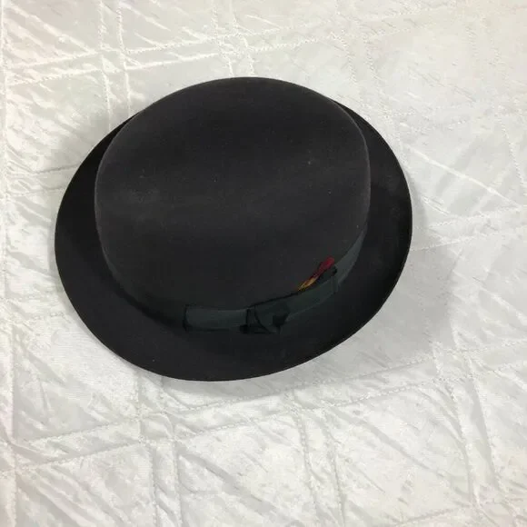 Men's VTG Dark Gray Keens‎ British Bowler Derby Hat Sz 7 1/8 shower proof